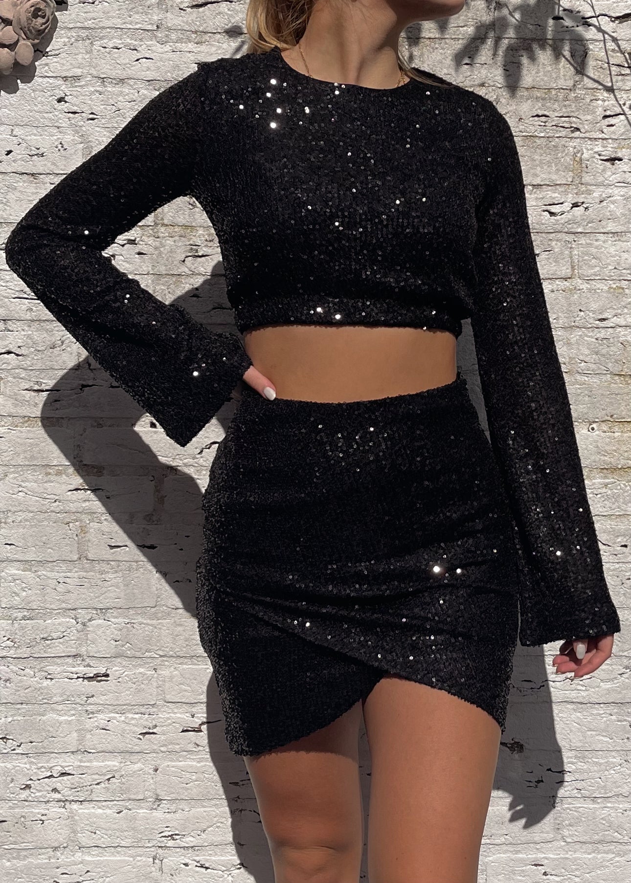 Glitter Flare Crop Top Zwart