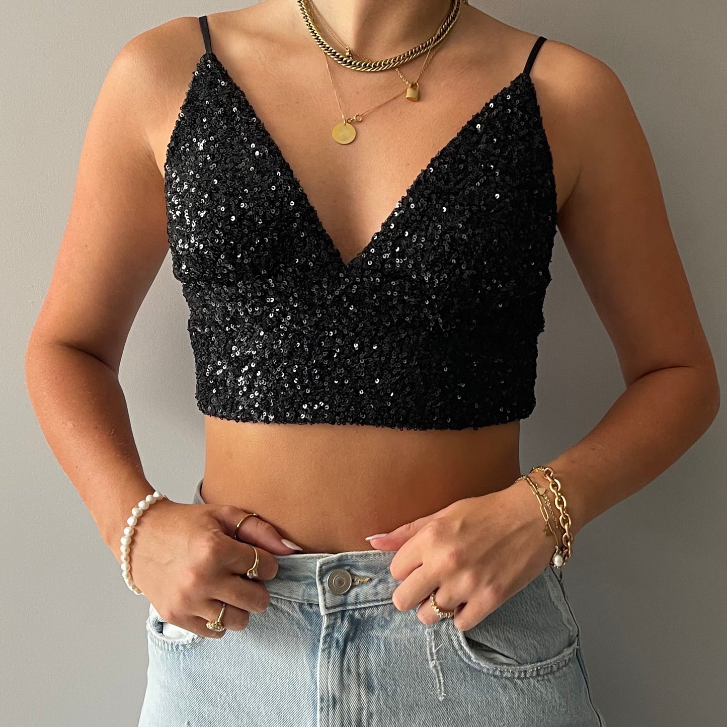 SOFIA GLITTER TOP ZWART