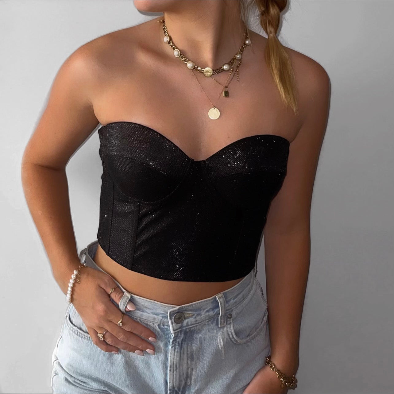 SHINE BRIGHT CORSET TOP ZWART