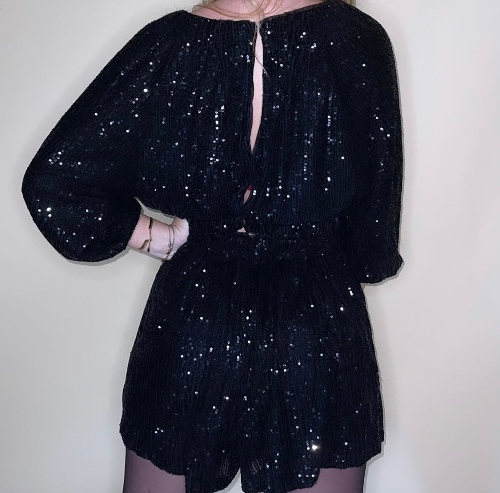 LAYLA GLITTER JUMPSUIT ZWART
