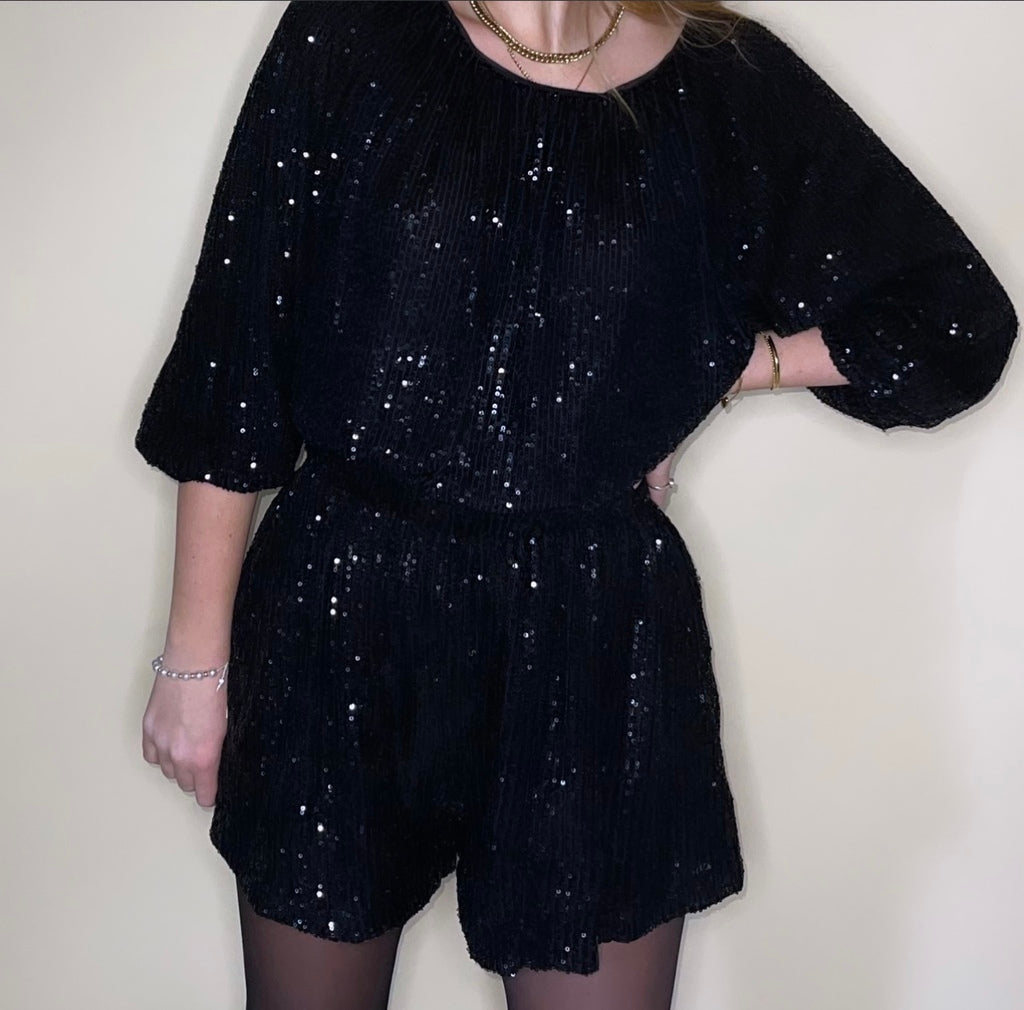 LAYLA GLITTER JUMPSUIT ZWART