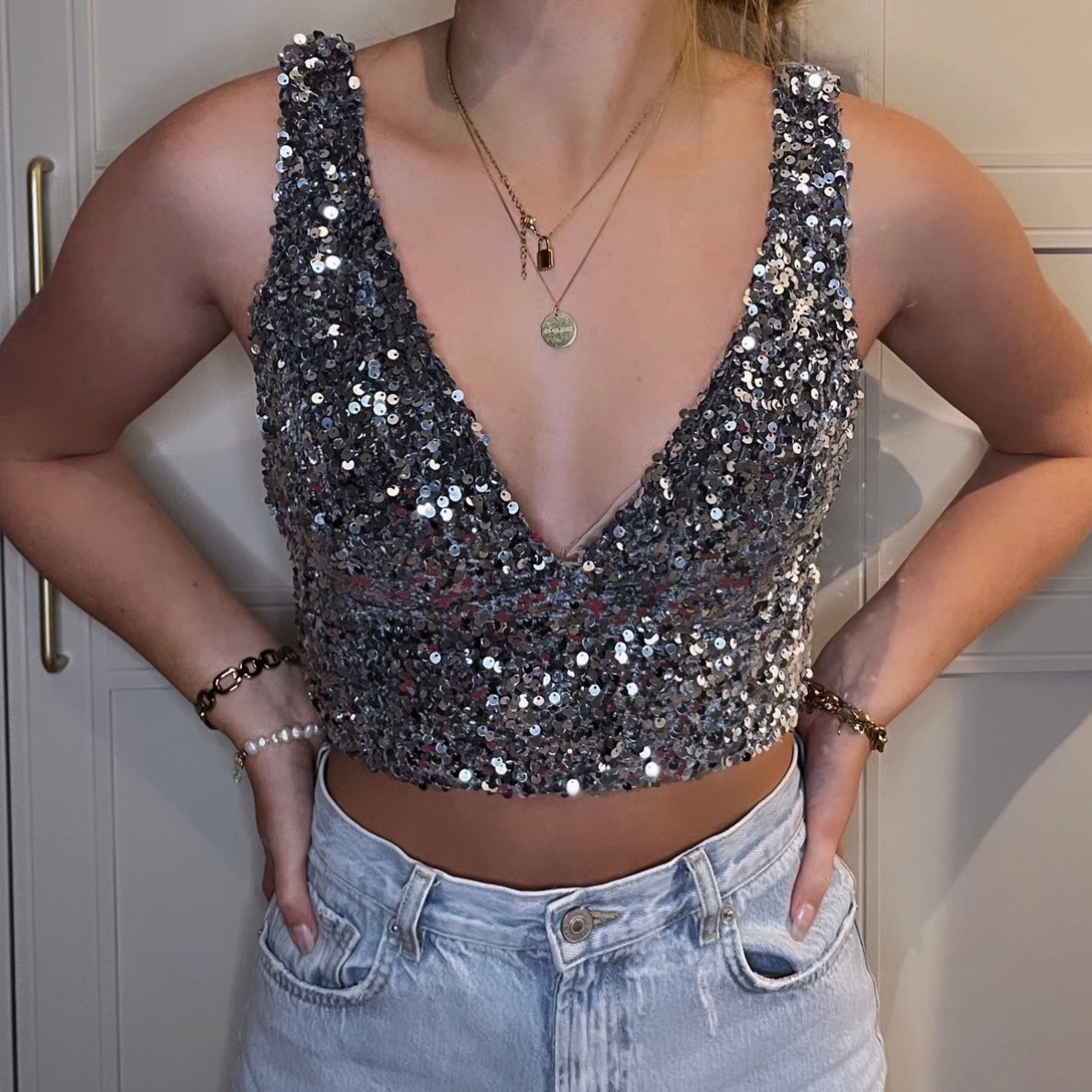 LUCIE GLITTER TOP ZILVER
