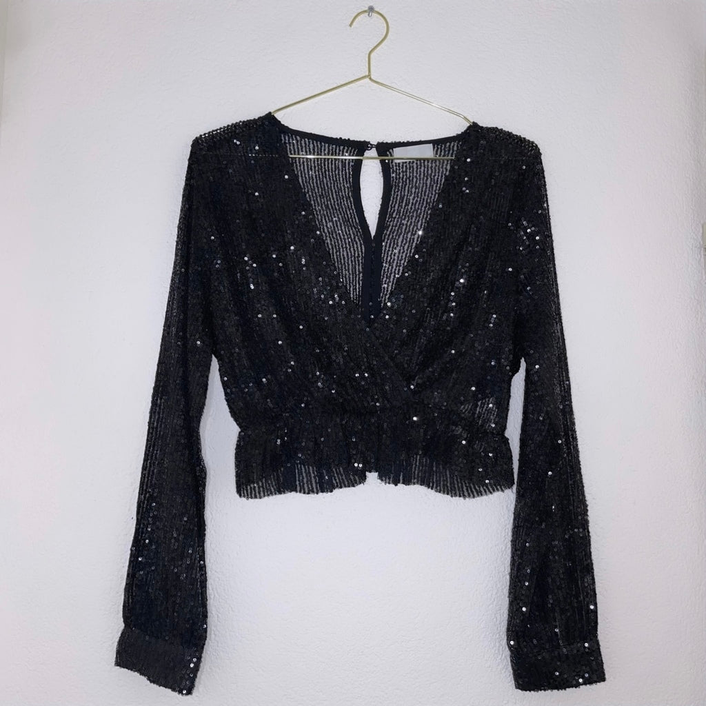IVY GLITTER TOP ZWART