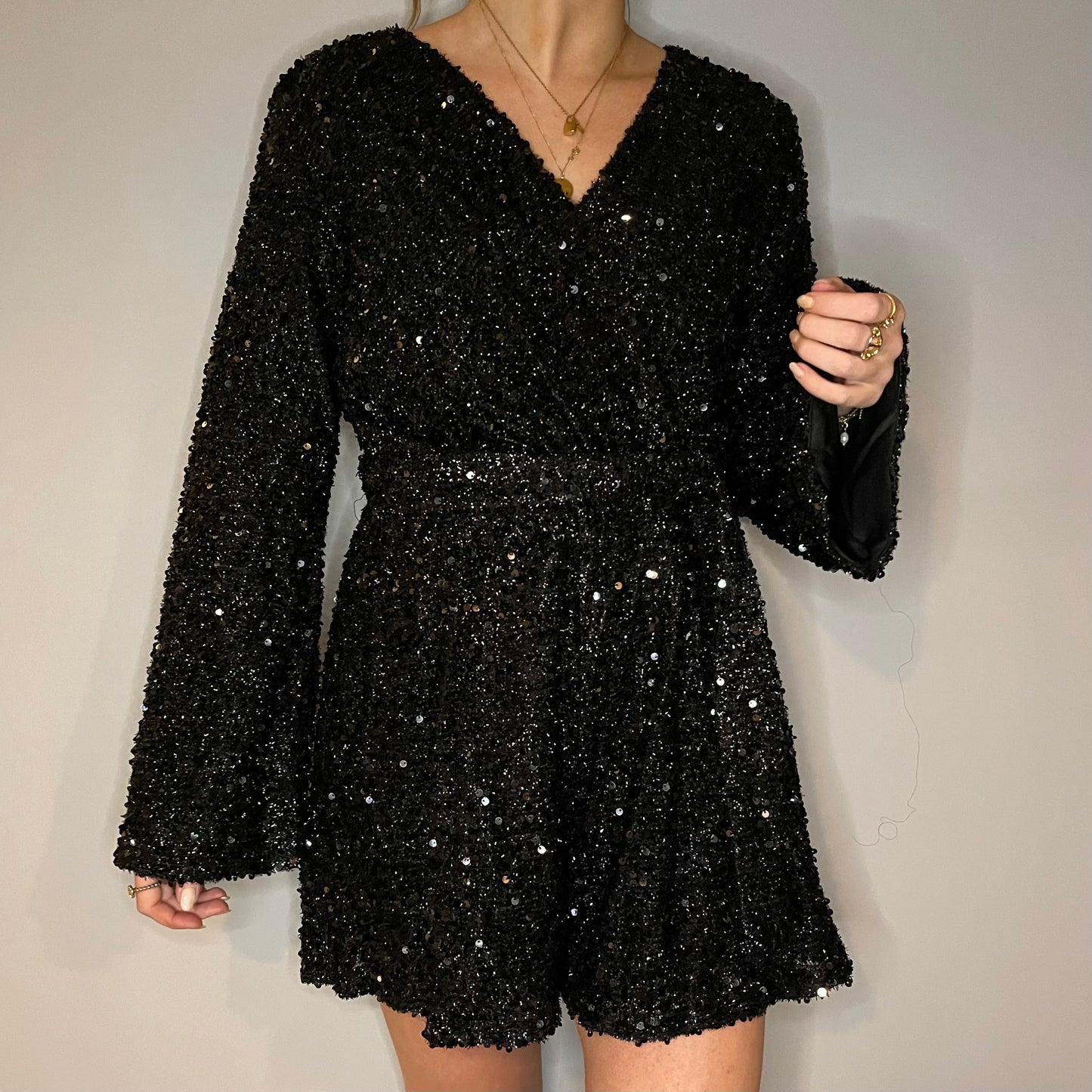 Jess Glitter Playsuit Zwart