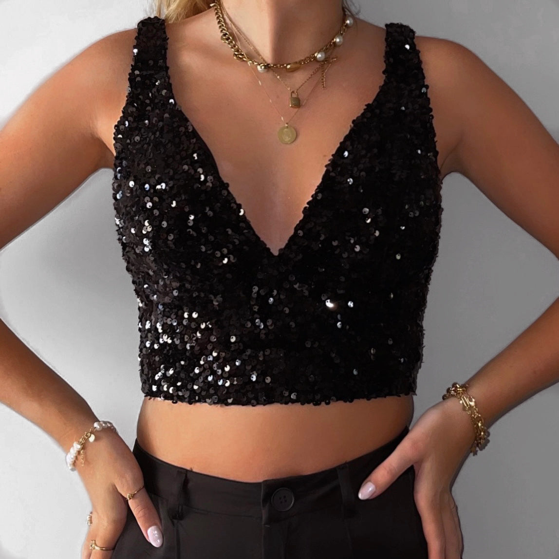 LUCIE GLITTER TOP ZWART