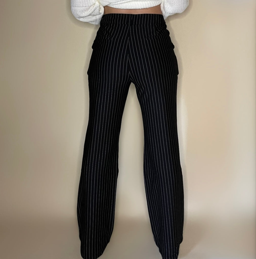 STRIPE STRAIGHT LEG PANTS ZWART