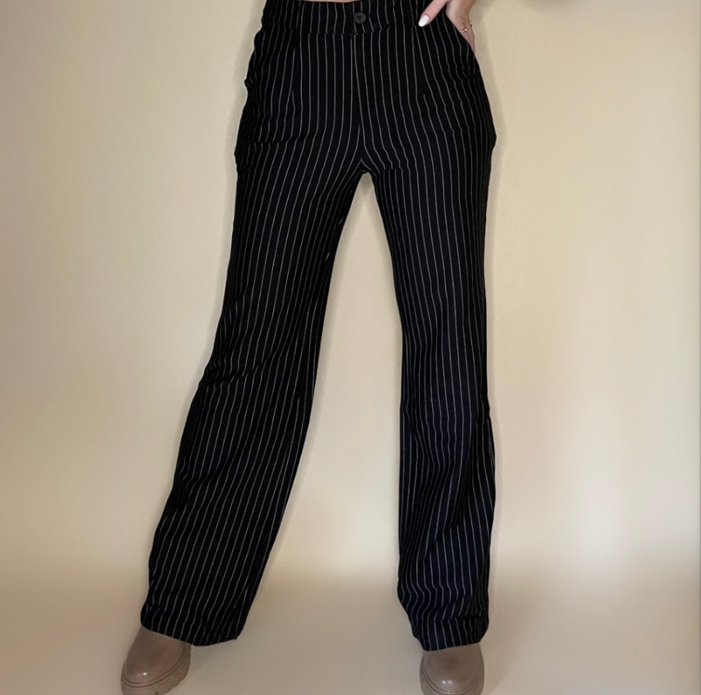 STRIPE STRAIGHT LEG PANTS ZWART