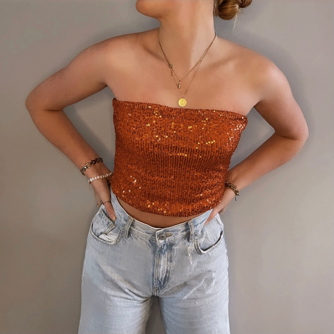 GLITTER TUBE TOP ORANJE